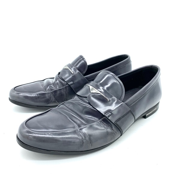 Prada Gray Marble Patent Leather Loafers Men - Picture 2 of 16